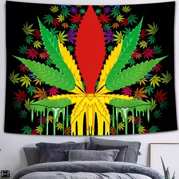 Simsant Fantazijos Bohemijos Taikos ir Meilės Simboliu Gobelenas Hipių Rastas Reggae Spalvinga Marihuanos Lapų Piktžolių Plakatas Sienos Gobelenas