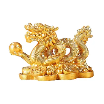 1PCS Kinijos Laimingas Drakono Figūrėlė Dervos Aukso Skulptūra Feng Shui Dovana Draugams Office Home Apdaila, Miegamojo