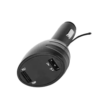 12V-24V Automobilinis USB Dual Port Voltmeter Termometras Skaitmeninis LED Ekranas Ekranas
