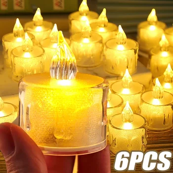 6/1Pcs LED Flameless Žvakių Šviesos Modeliavimo Akrilo Arbata Žibintai Vestuvių Romantiška Žvakių Lemputė su Baterija Kalėdų Šaliai Dekoro