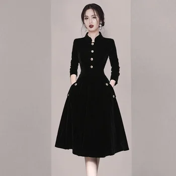 Hepburn Stiliaus Prabangus Didelis Sijonas 2023 Naujas Aukso Aksomo Moterų Mados Plius Dydis es Vestidos Moterų Suknelė