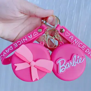 Kawaii Pink Barbie Mini Monetos Rankinėje Anime Ir Animacinių Filmų Vaikams Lankas Nešiojamas Krepšys Keychain Pakabukas Ausinių Saugojimo Maišelis Dovanos, Žaislai