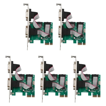 5X PCI-E PCI Express Dual Serial DB9 RS232 2 Prievadai Controller Adapter Kortelių Žalia