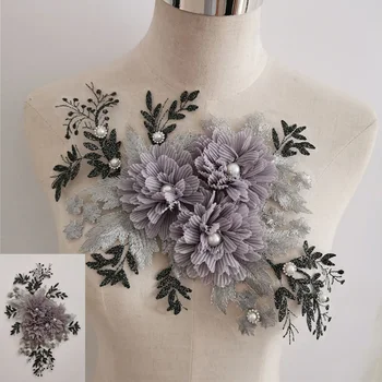 Gėlių Išsiuvinėti Pleistrai Drabužių Pearl ImitationFlower Nėrinių Vestuvės Suknelė Vestuvių Suknelė Siuvimo Reikmenys Audinio Lipdukas