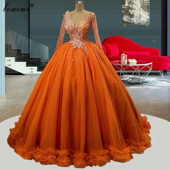 Naujausias Oranžinės Spalvos Kristalai, Vakarines Sukneles Moterims 2023 Ilgomis Rankovėmis Oficialus Suknelės Garsenybių Suknelės Chalatai De Soirée