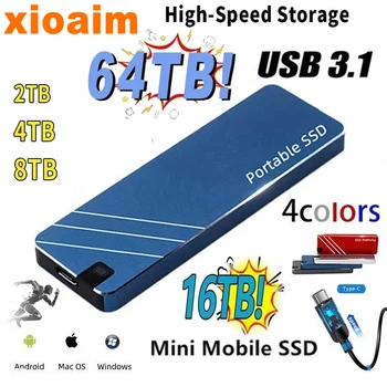 Už xiaomi Originalus Nešiojamų SSD Tipo C/USB3.1 Išorės Mobiliojo Kietojo Disko Greitis Didelis, 8 TB 16TB Kietąjį Diską Nešiojamas Kietasis