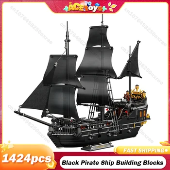 1424PCS Juoda Piratų Laivų Statyba Blokai Valties Modelis Plytų City 