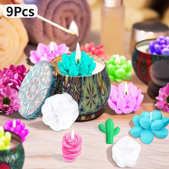9Pcs Sultingi Silikono Formos Saugus Kaktusas Gėlių Dervos Pelėsių Silikono Žvakių Liejimo 3D Sultingi Epoksidinės Liejimo Pelėsių 