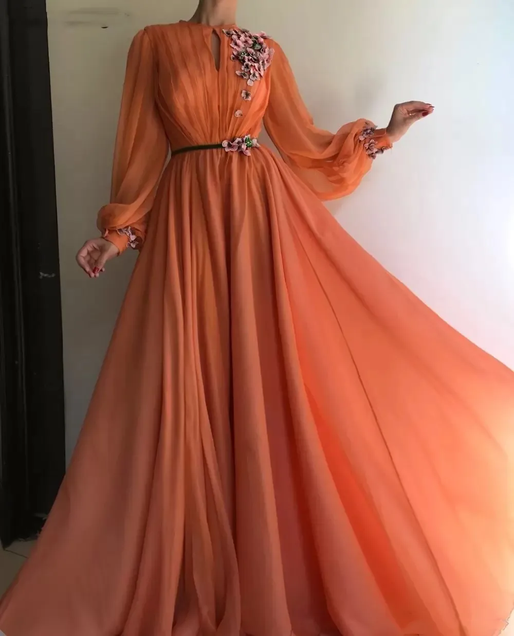 Šifono Maroko Kaftan Vakaro Suknelės Nėriniai Appliques Moterų arabų Musulmonų ypatinga Proga Oficialus Šalies Chalatai Prom فستان سهرة0