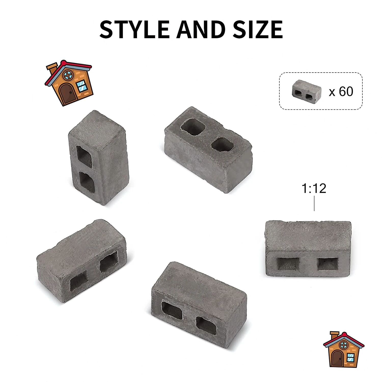 60 Paketų Gargažė Blokai 1/12 Masto Mini Plytų Betono Miniatiūriniai Plytų Maža Kraštovaizdžio Lėlių Priedai1