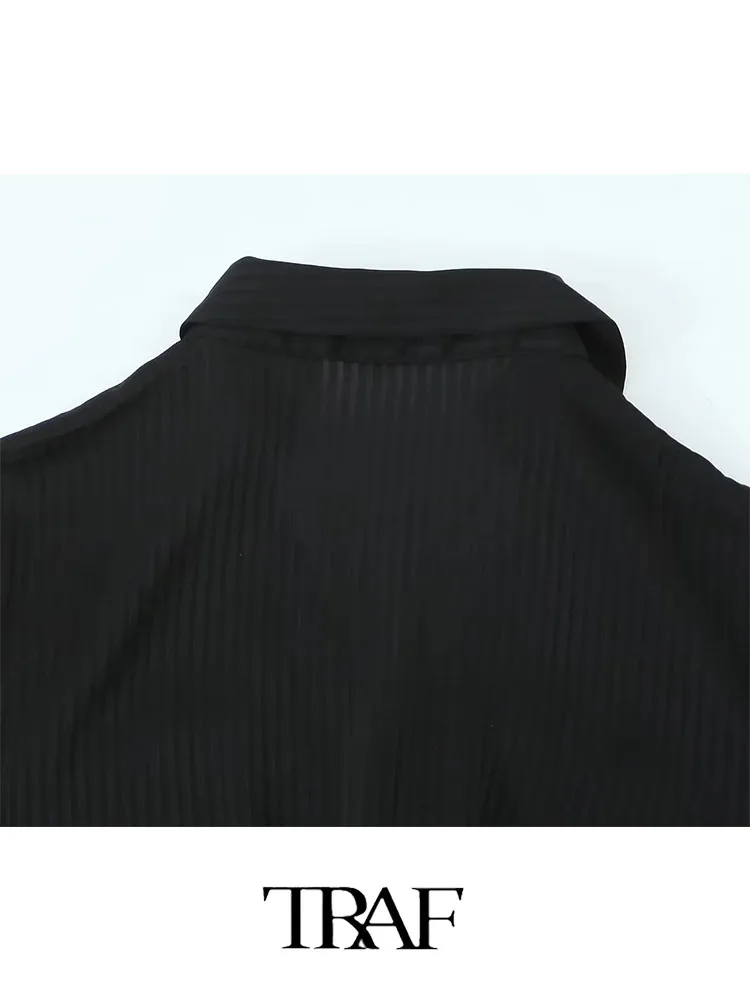 TRAF Moteris Textued Marškinėliai, Suknelės 2023 Rudenį Moterys Derliaus Viename Krūtinėmis Moterų Priežastinis Slim Suknelės4