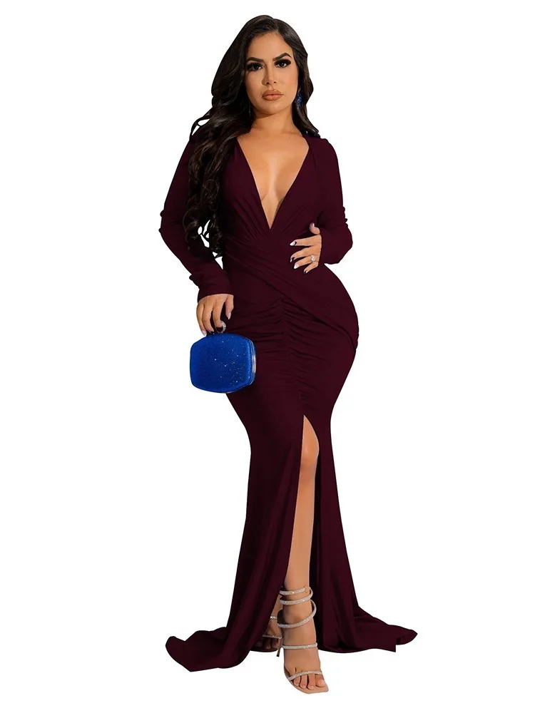 2023 Rudens Suknelės Moterims Gilia V Nereguliarus Plisuotos vakarinę Suknelę Vestidos De Mujer Atsitiktinis Elegantiškas Maxi Skraiste Moteris4